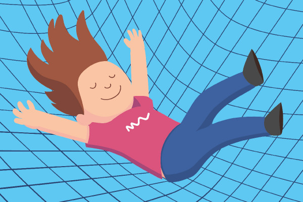 Illustration eines Mitarbeiters in Ausbildung bei Kita Nordwest, der in jeder Situation aufgefangen wird