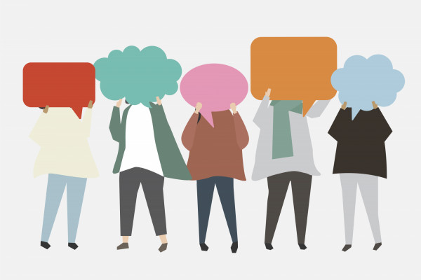 Illustriertes Team mit Sprechlasen vor den Gesichtern, Designed by rawpixel.com/Freepik