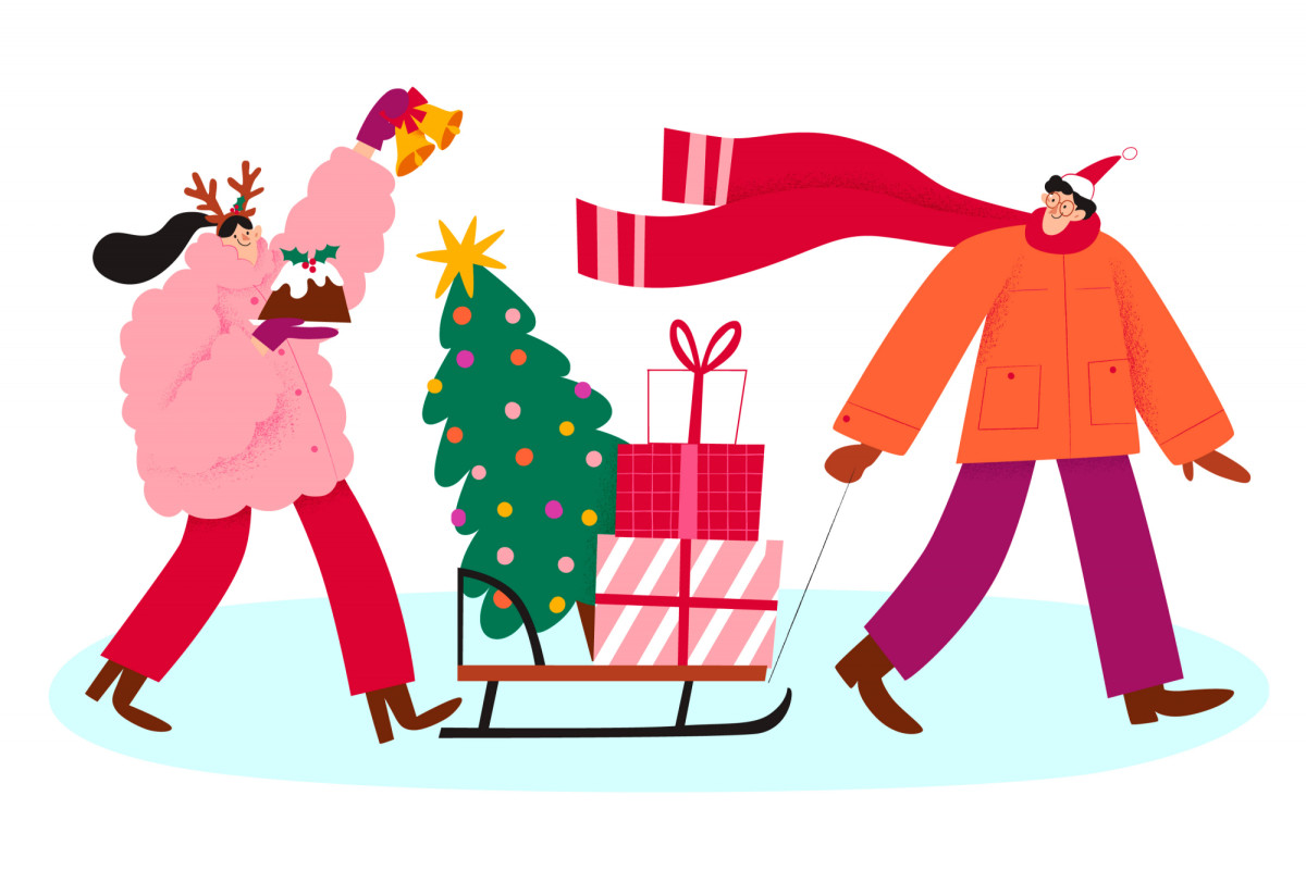 Weihnachtsgruß Illustration Christbaumschmücken