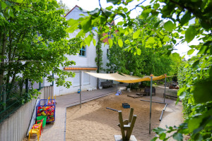 Kita Entdeckerburg Vogelperspektive auf Sandspielplatz